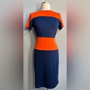 Perfect Style by Shez Orange & Navy Colorblock Bodycon Dress – Size Large